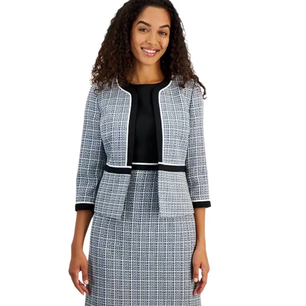 Kasper Women's Open-Front Piped-Trim Tweed Jacket, Regular & Petite NEW